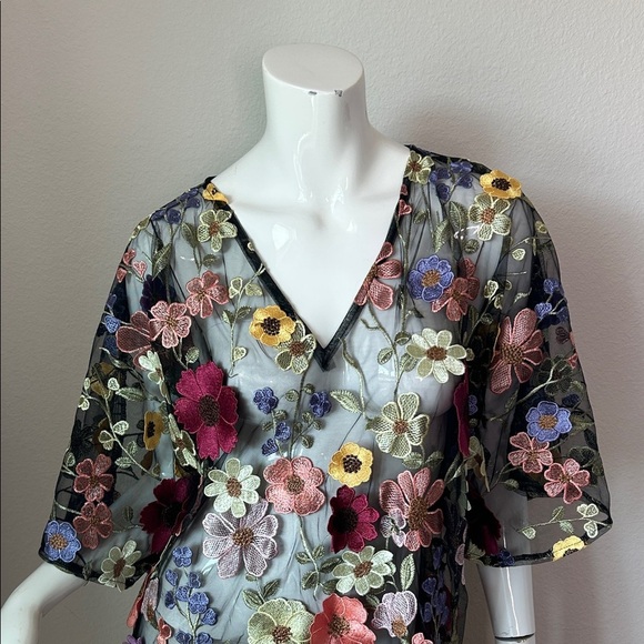 Tela Black Sheer Floral Mini Dress 3D florals - Picture 4 of 11